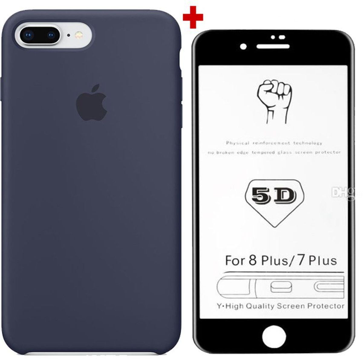 GENERICO - Funda Silicone Case + Vidrio Templado iPhone 8 plus Azul oscuro