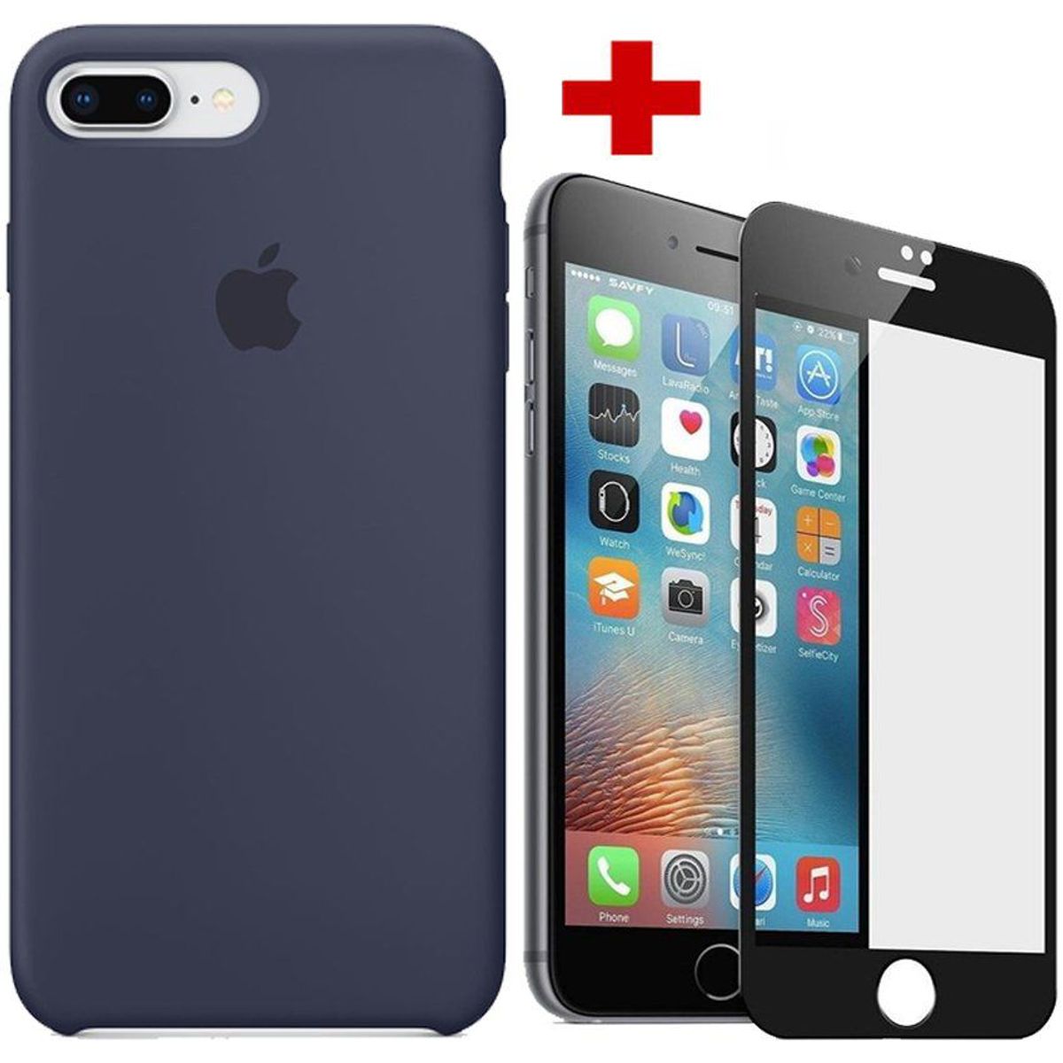 GENERICO - Funda Silicone Case + Vidrio Templado iPhone 8 plus Azul oscuro