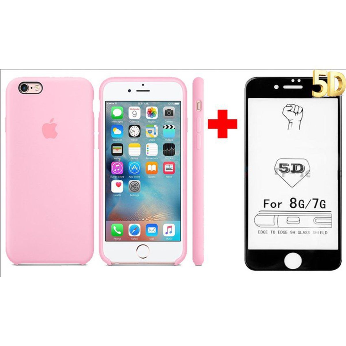 GENERICO - Funda Silicone Case + Vidrio Templado para iPhone 8 Rosa