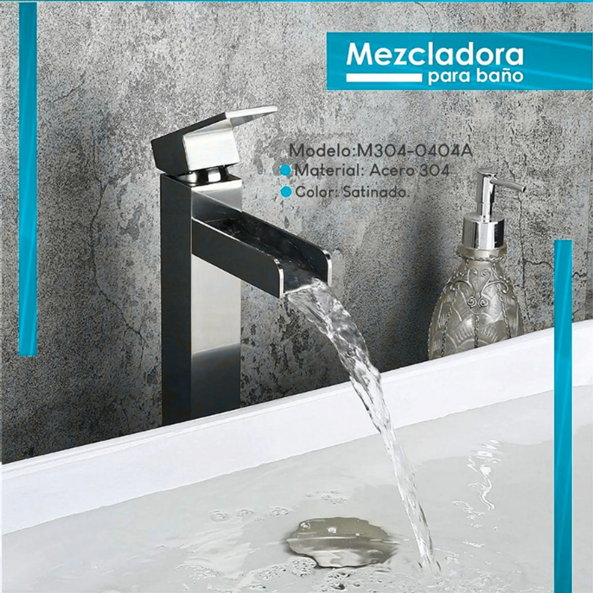 XM - MEZCLADORA DE LAVATORIO ALTO CASCADA M304-0404A