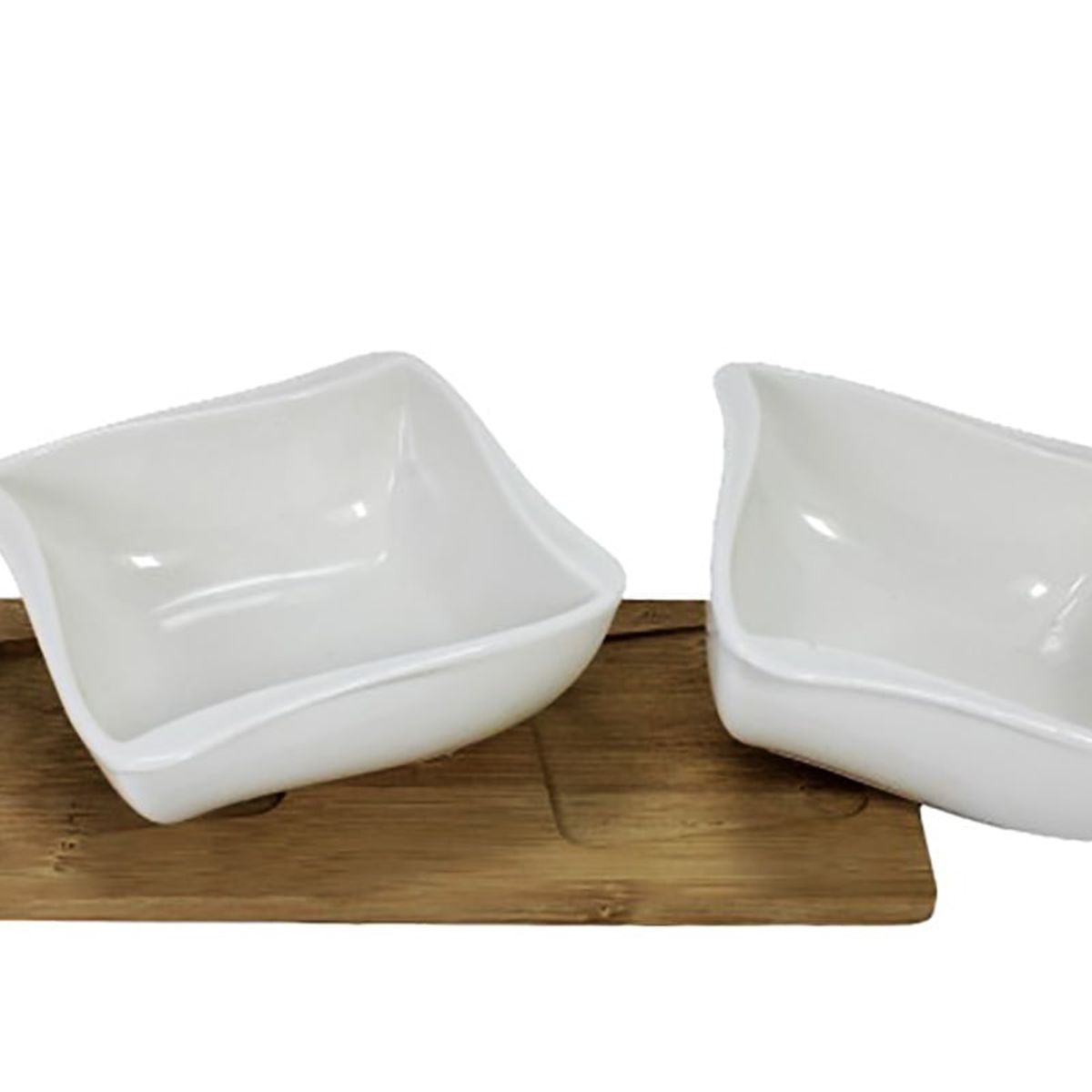 GENERICO - Set de Salsera o Cremera Cuadrado de Loza con Base de Madera 9.7 x 6 x 18