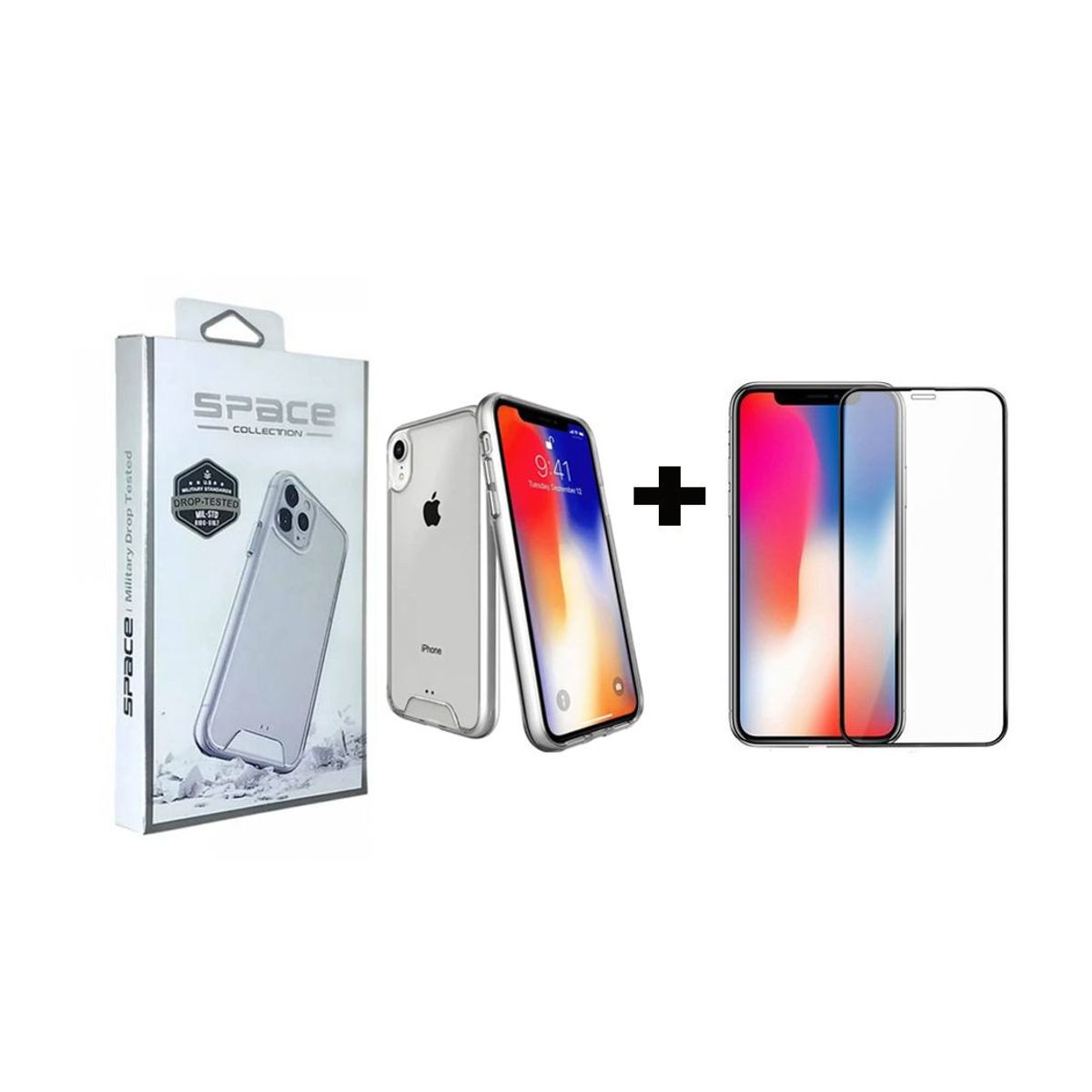 CASE - Funda Case Space Y Vidrio Templado para iPhone XS Transparente