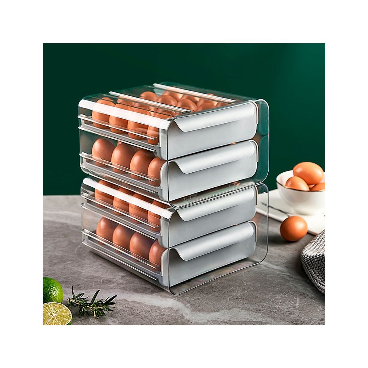 GRETAIL - Organizador Contenedor Huevos 02 Niveles Acrílico 32unds Plomo