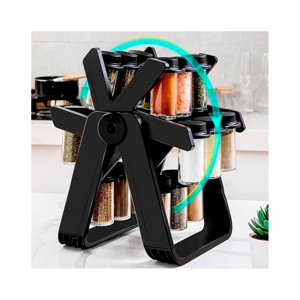 GRETAIL - Condimentero Ruleta Especies Set De 18 piezas Negro