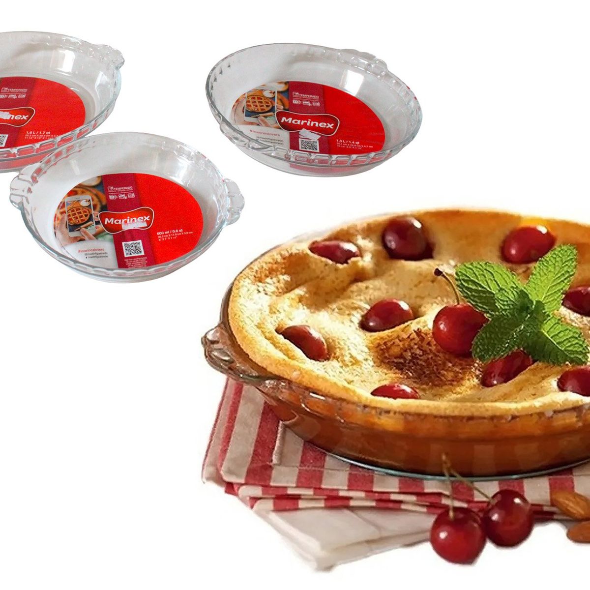 MARINEX - Juego de 3 Moldes de Vidrio Templado Ideal para Hornear