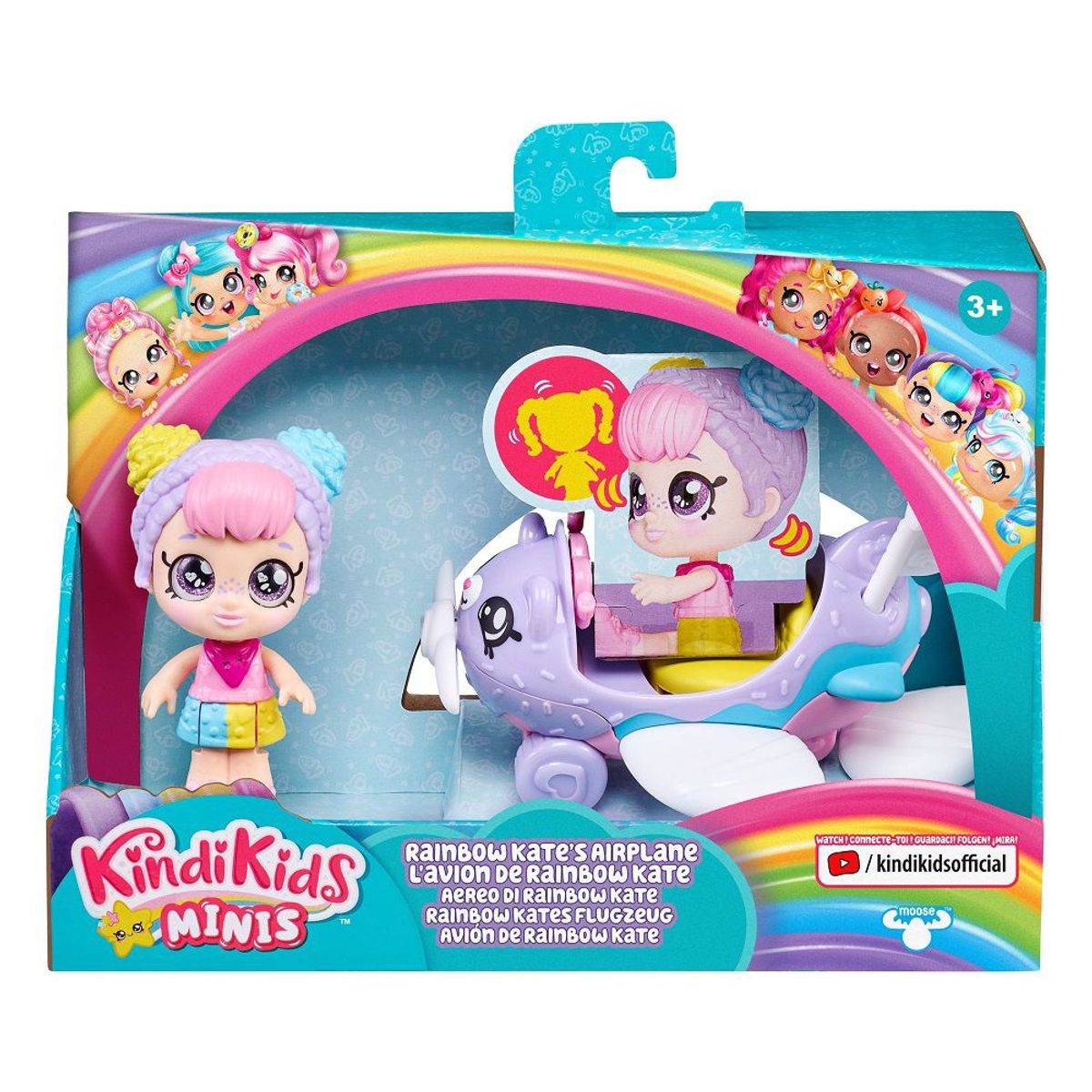KINDI KIDS - Muñeca Kindi Kids Minis - El Avion De Rainbow Kate 8 Cm