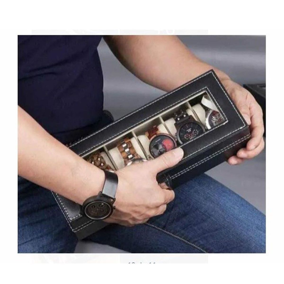 GENERICO - Caja Organizadora Porta Relojes 6 Compartimientos  NEGRO