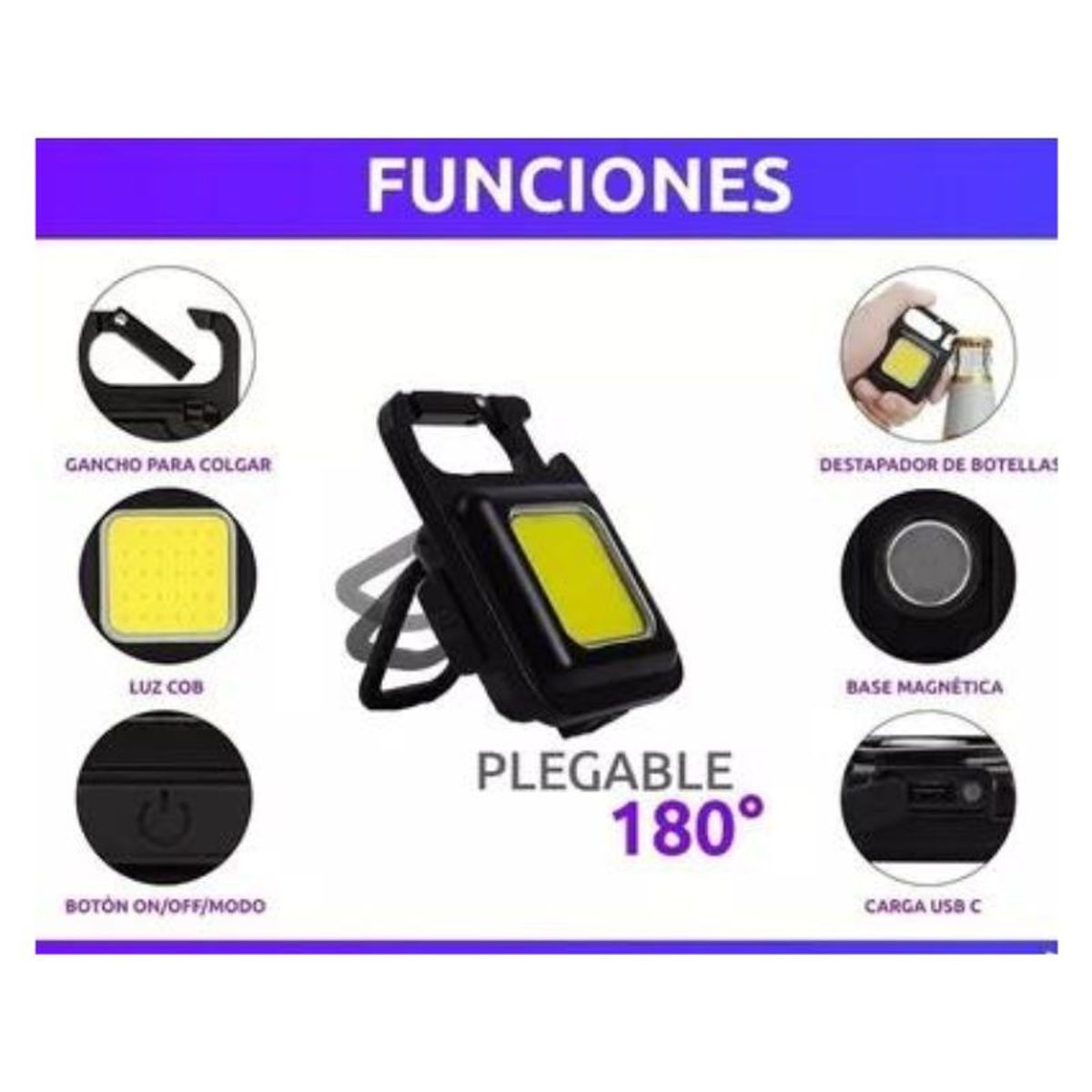GENERICO - Linterna Led Multiusos USB Recargable