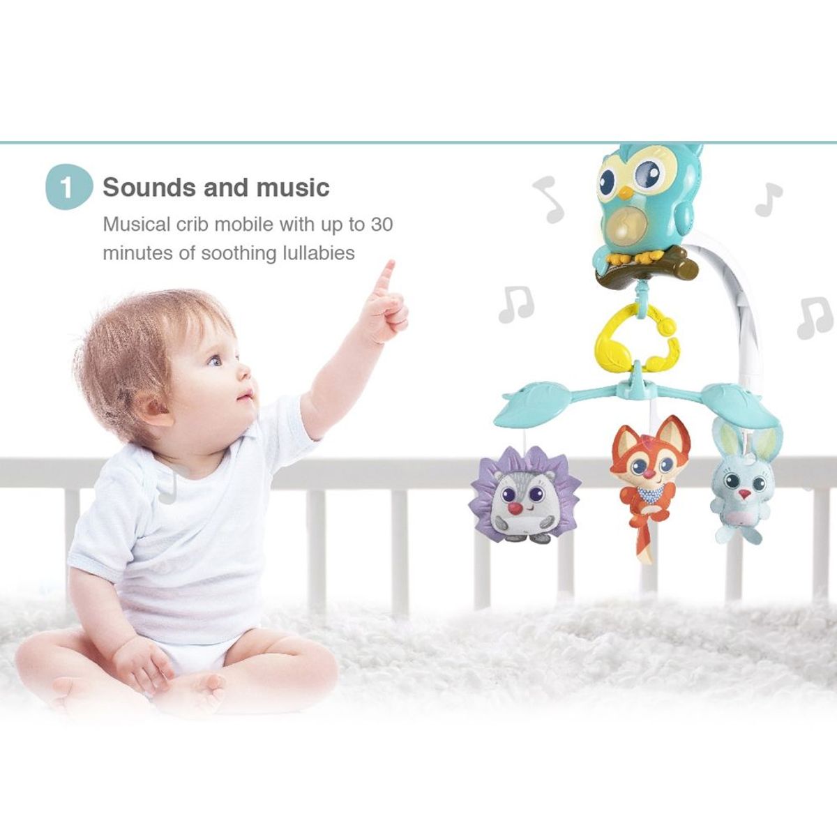 WINFUN - Juguete Móvil 3 en 1 Móvil Musical Amigos del Bosque