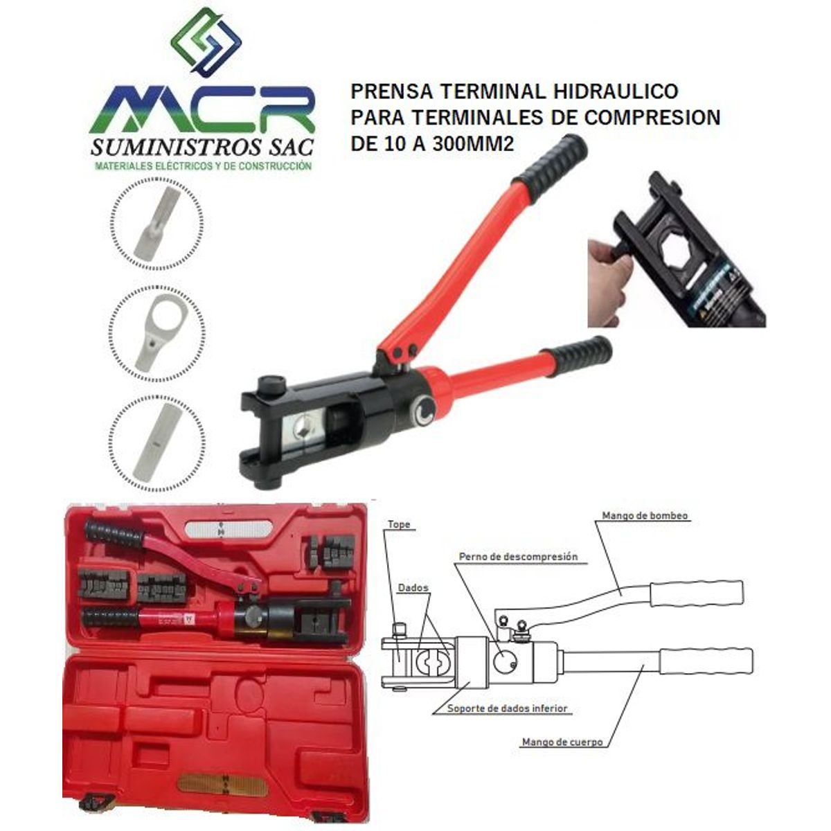 GENERICO - PRENSA TERMINAL HIDRAULICO PARA TERMINAL DE COMPRESION 10 A 300MM2