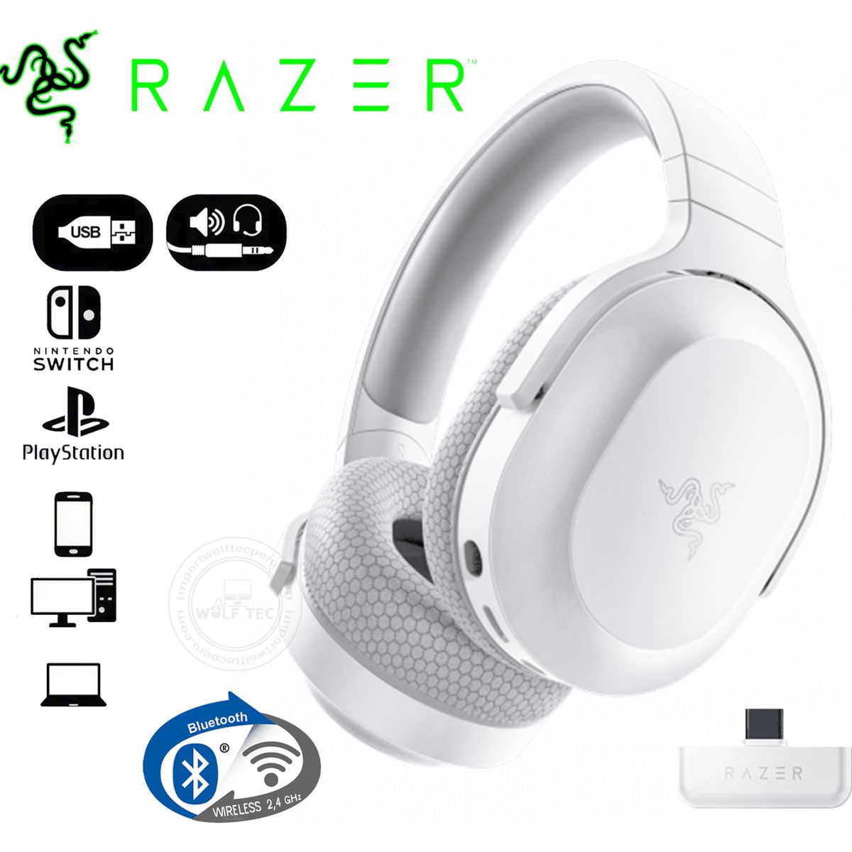 RAZER - AUDIFONO C/MICROF. RAZER BARRACUDA X 2022 50H WIRELESS / BT / 3.5 MM SMARTSWITCH WHITE