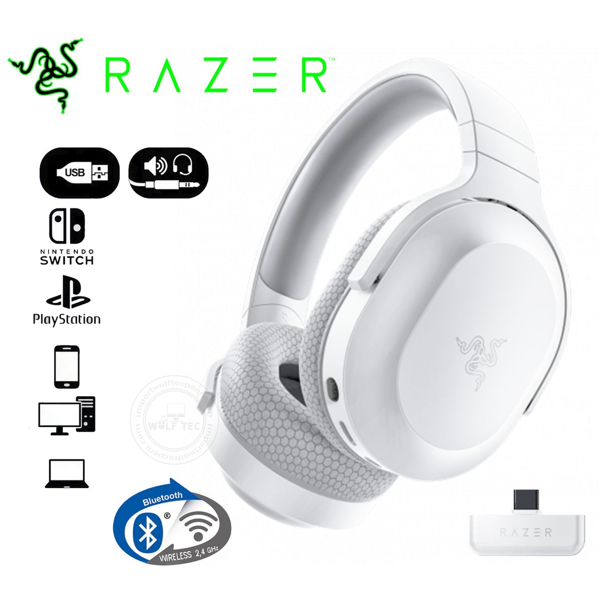 RAZER - AUDIFONO C/MICROF. RAZER BARRACUDA X 2022 50H WIRELESS / BT / 3.5 MM SMARTSWITCH WHITE