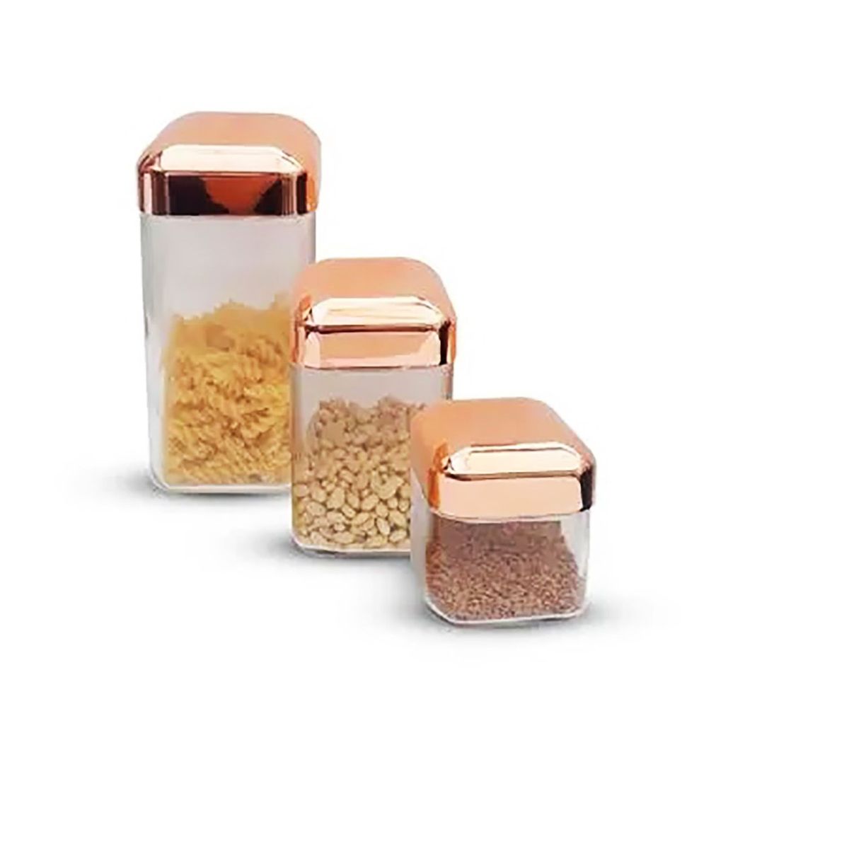 ICHIMATSU - Juego de 3 Frascos de Vidrio con Tapa Dorada - Modelo Cuadrado