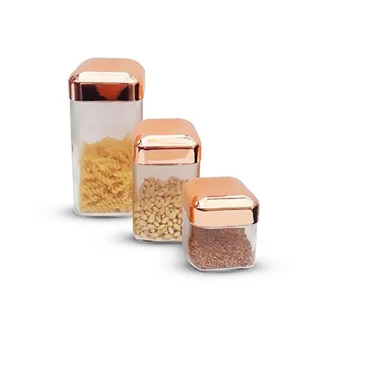 ICHIMATSU - Juego de 3 Frascos de Vidrio con Tapa Dorada - Modelo Cuadrado