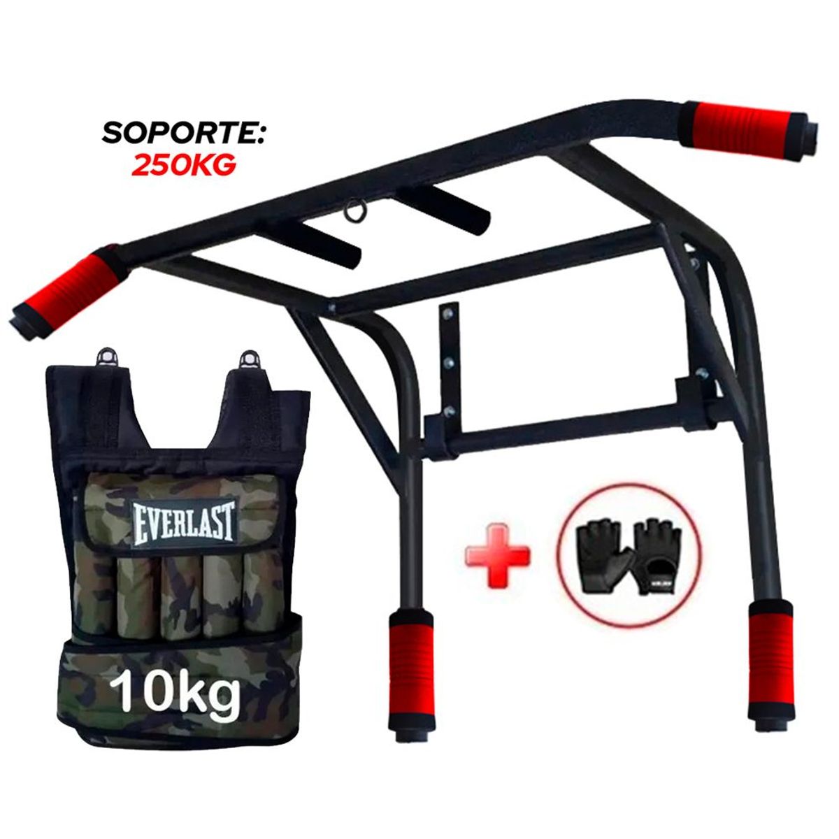 HOLGU - Barra dominadas 2en1  chaleco 10kg  guantes regalo