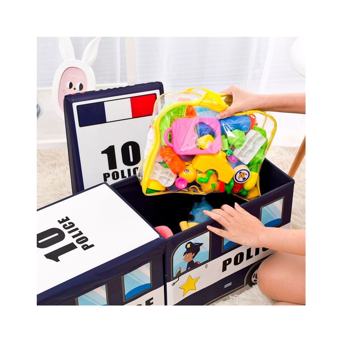 GRETAIL - Caja Organizadora Juguetes Ropa Puff Bus Niños Niñas Multiuso Negro