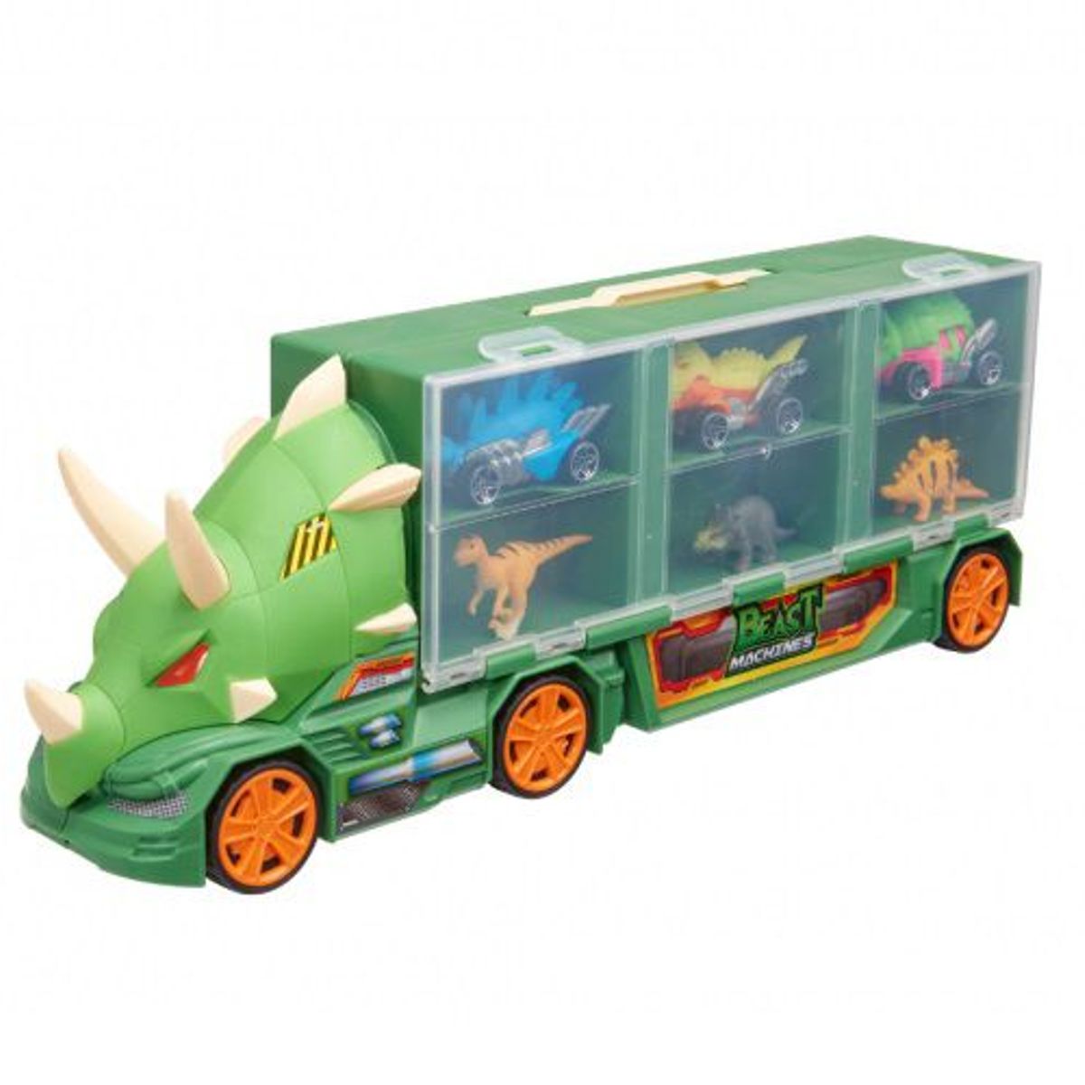 TEAMSTERZ - Juguete Carro Transporte Dinosaurio + 3 Autos Teamsterz