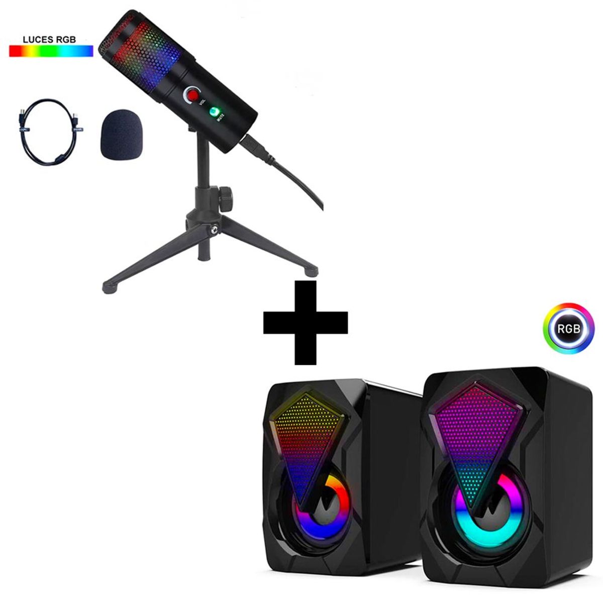 DREIZT - Combo Micrófono de Mesa Black RGB  Parlantes
