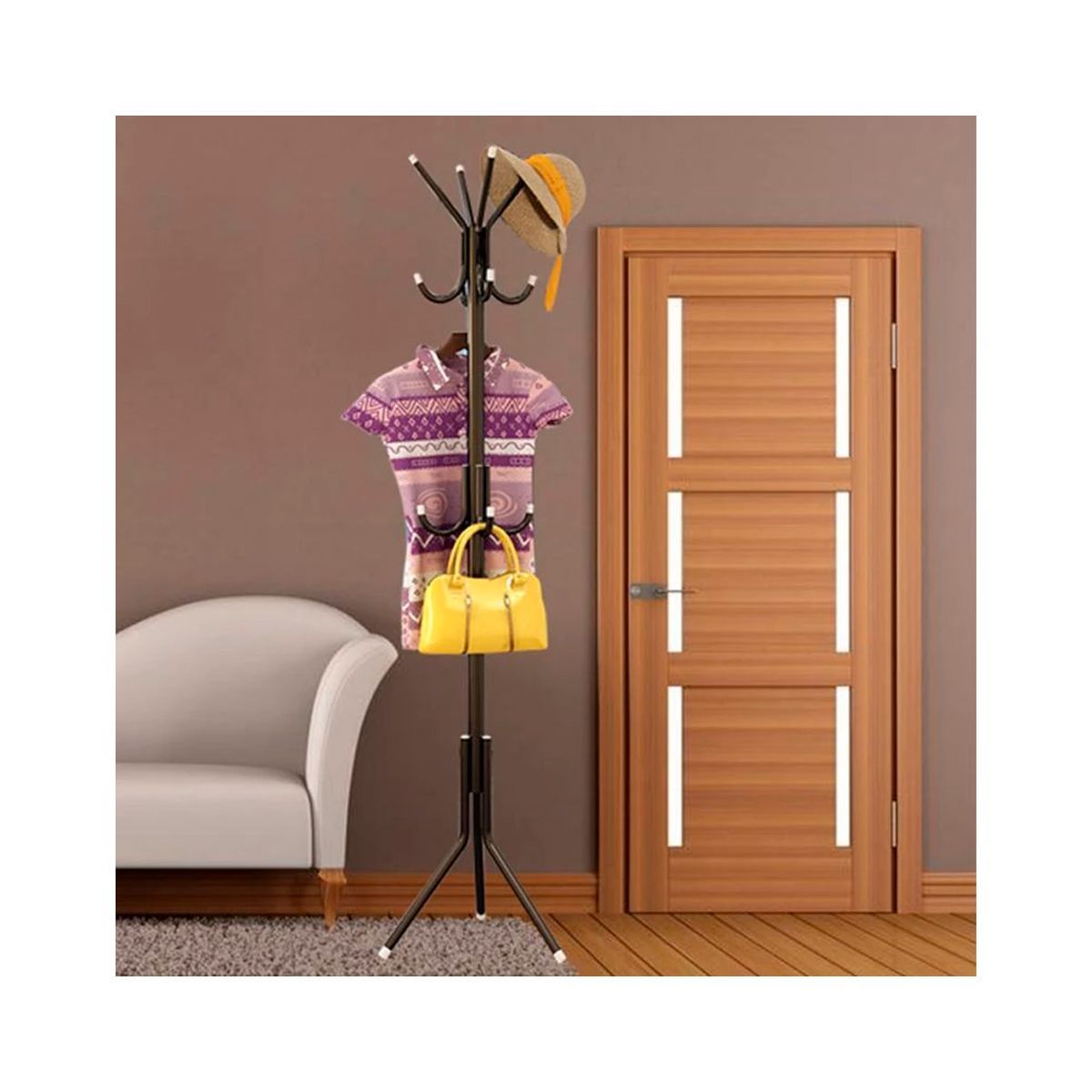 GRETAIL - Perchero De Metal Organizador 8 Colgadores Estante Negro 184CM