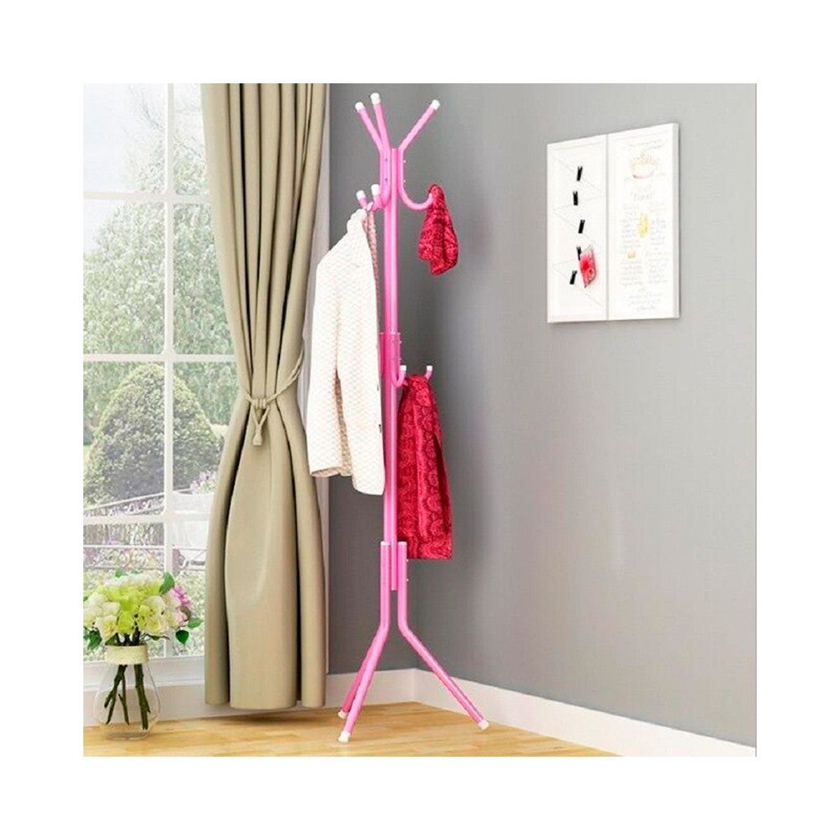 GRETAIL - Perchero De Metal Organizador 8 Colgadores Estante Rosado