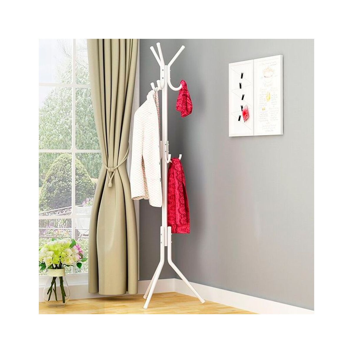 GRETAIL - Perchero De Metal Organizador 8 Colgadores Estante Blanco 184cm