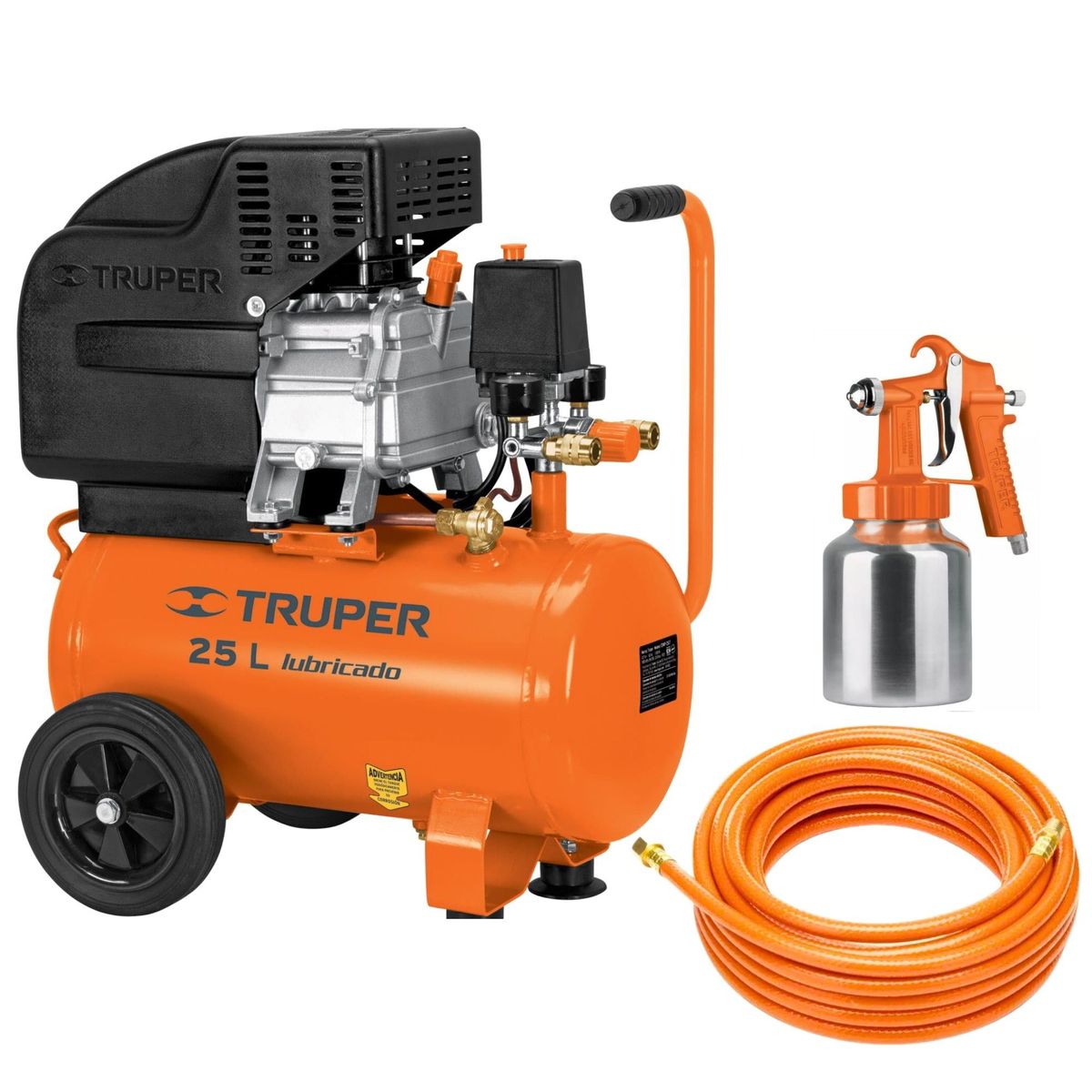 TRUPER - Kit Compresora de Aire 25L pistola para pintar manguera de aire Truper