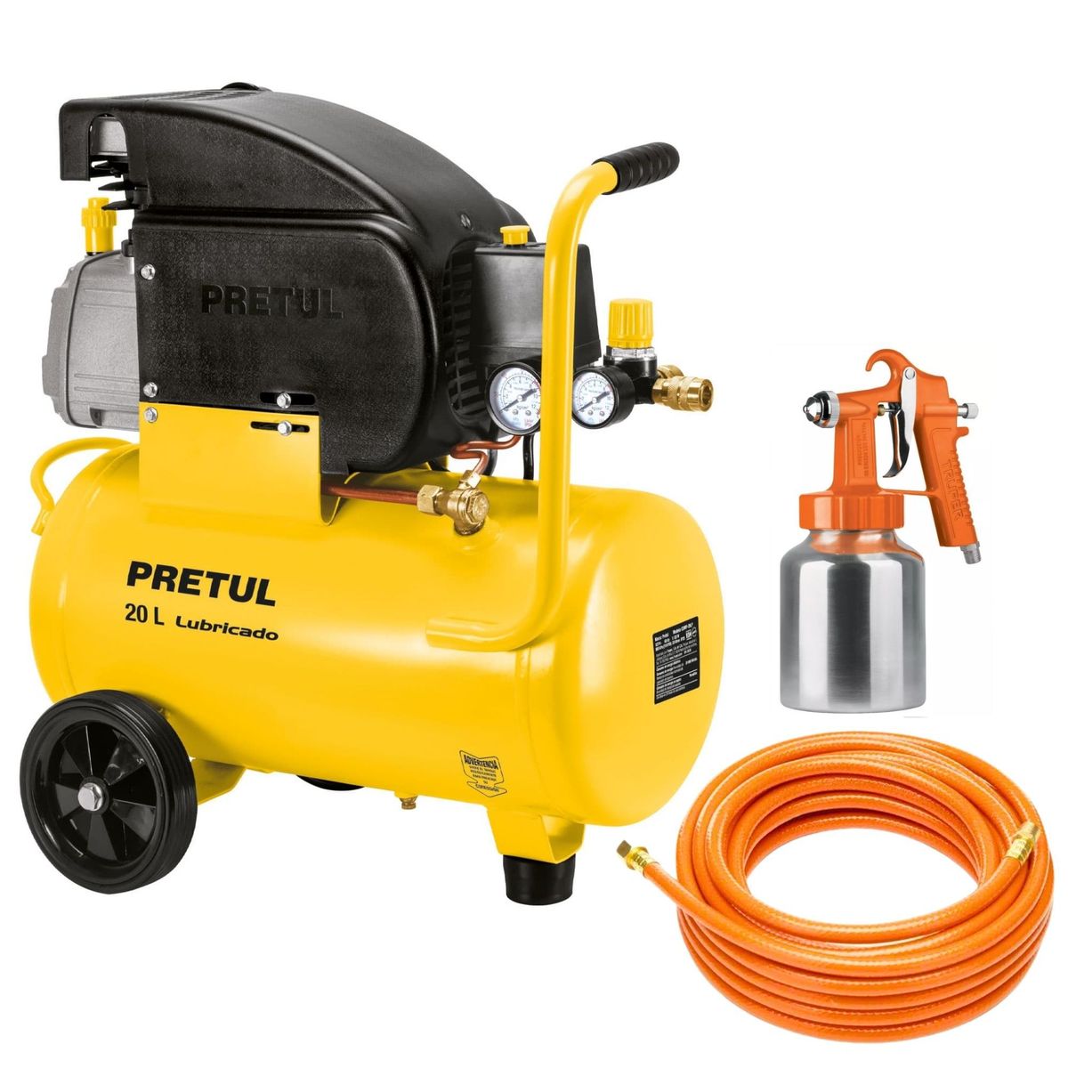 PRETUL - KIT Compresora de Aire  20Lt, manguera 10m, pistola para pintar Pretul