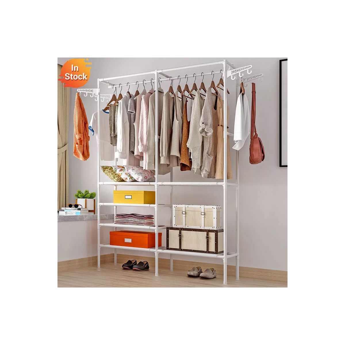 GRETAIL - Ropero Armario Closet Perchero Organizador Ropa 2 Cuerpos Blanco