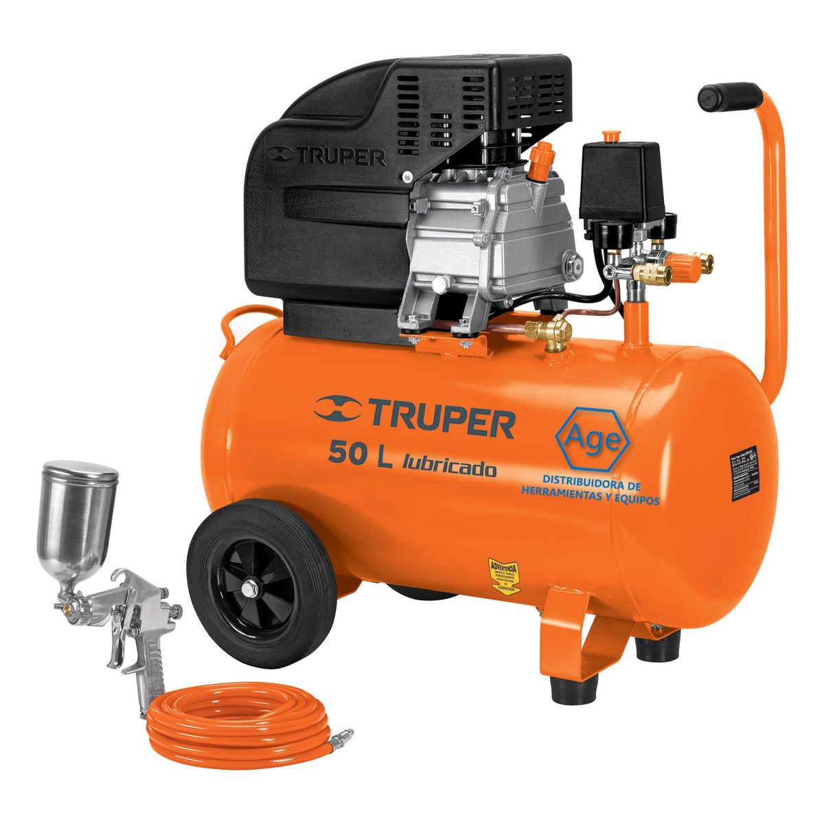 TRUPER - Kit, Compresor 50 L, 3-1/2 Hp, Manguera De Pvc Y Pistola Truper.