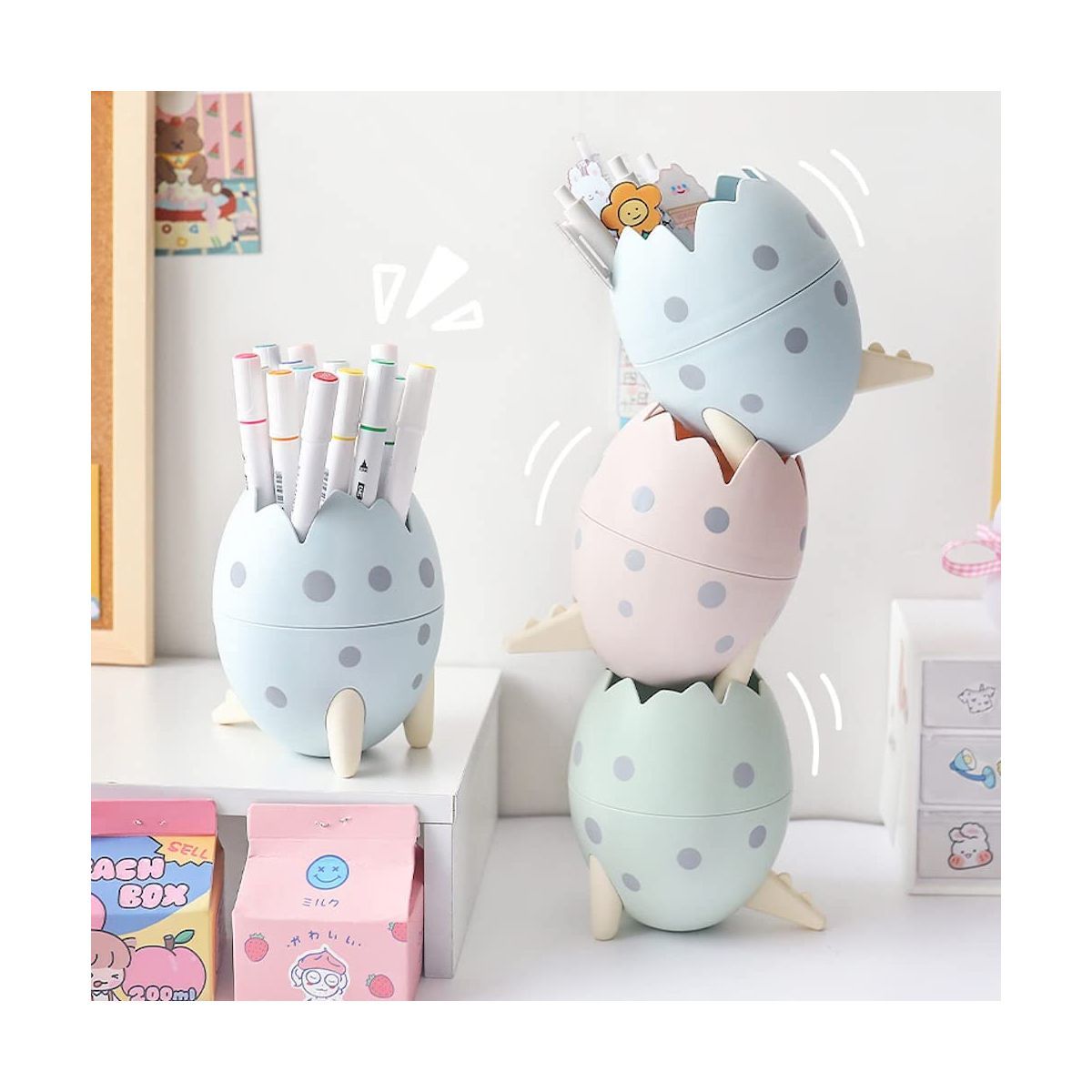 GRETAIL - Porta Lapiceros Huevo Dinosaurio Set 2 Unidades