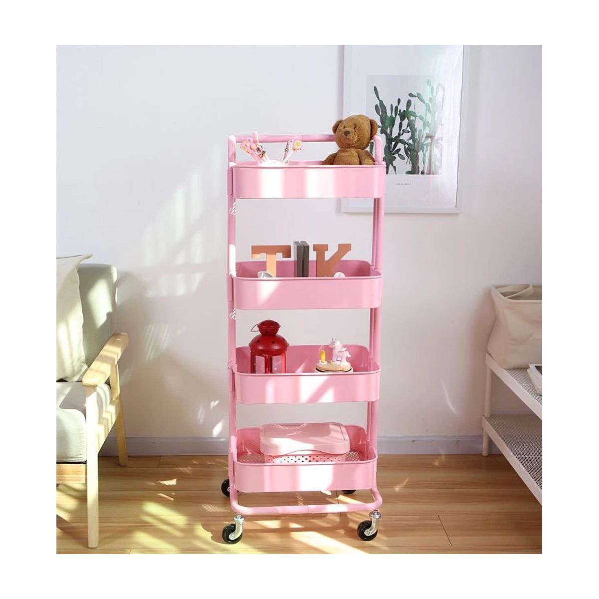 GRETAIL - Estante Organizador Carrito Cocina Comedor 4 Niveles Rosado