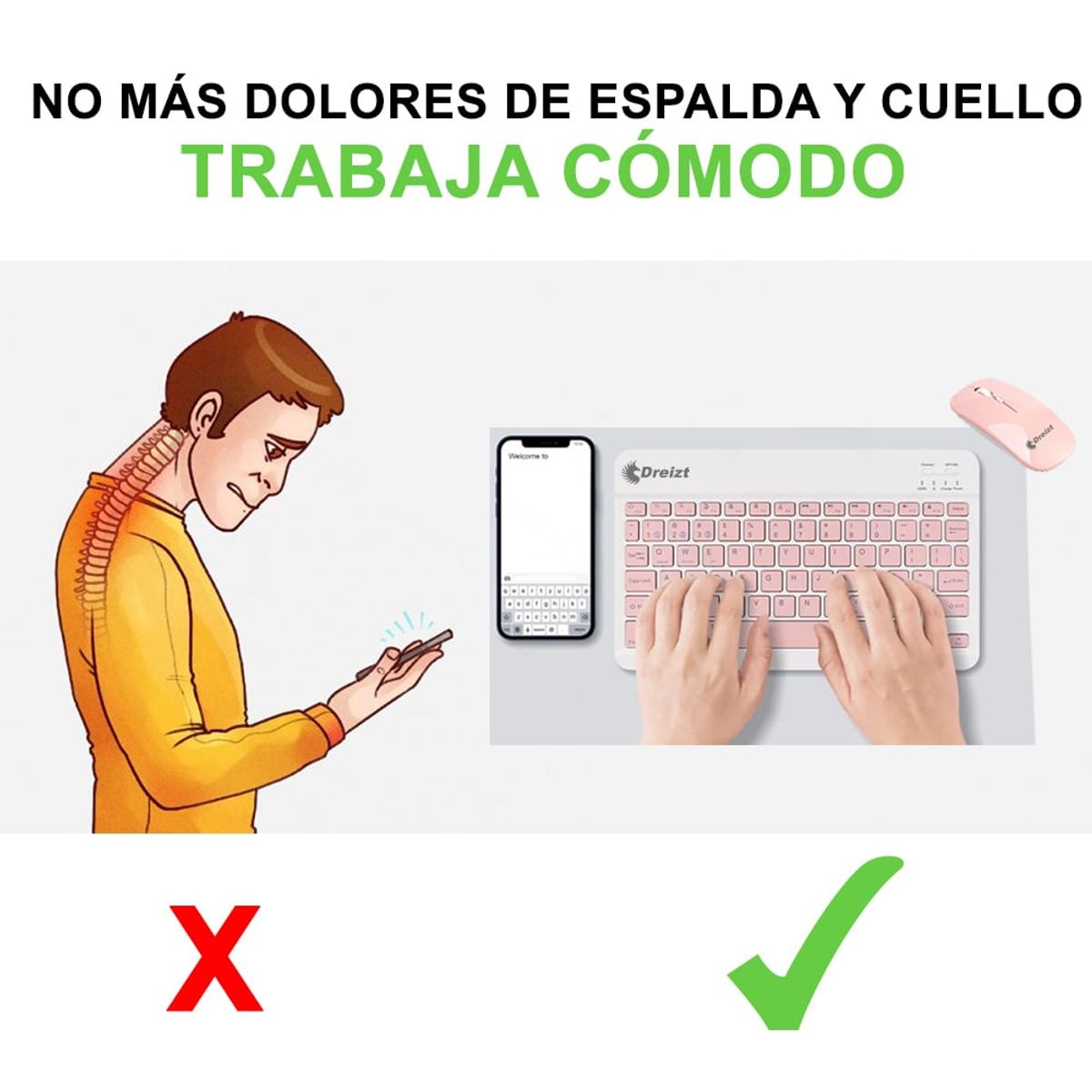 DREIZT - Kit Teclado y Mouse Bluetooth DT100 Blanco