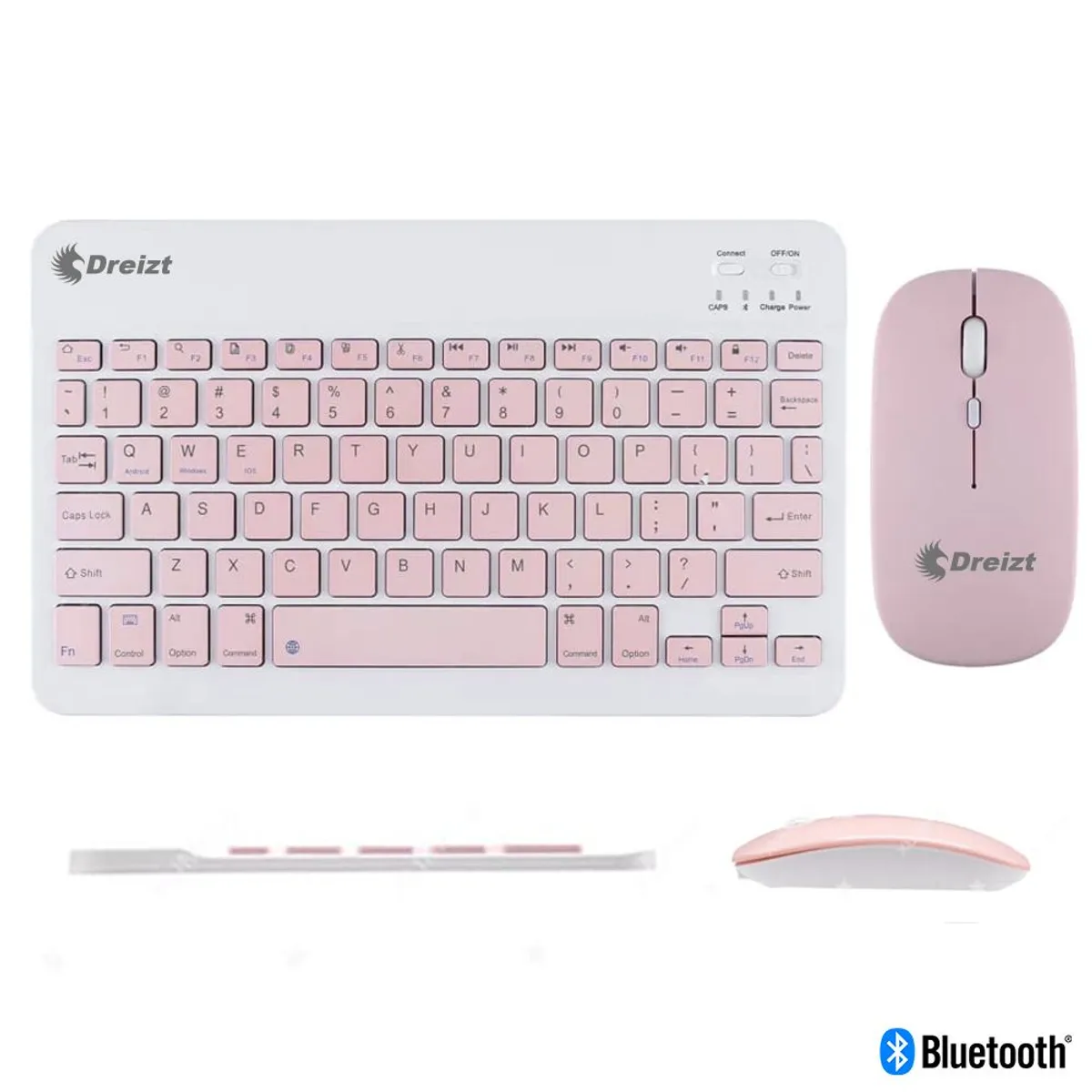 DREIZT - Kit Teclado y Mouse Bluetooth DT100 Rosado