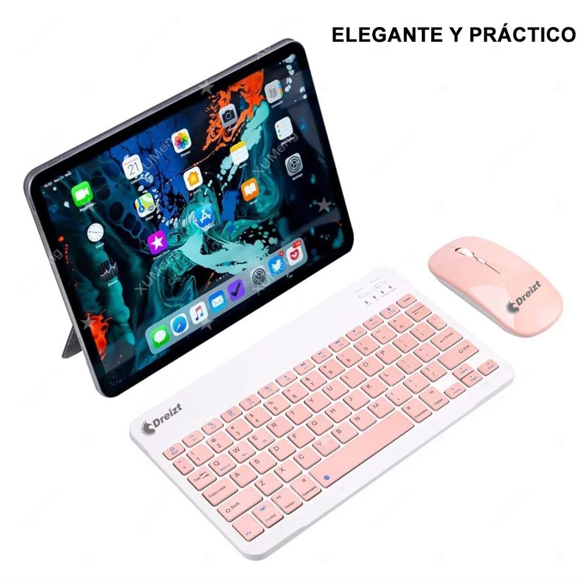 DREIZT - Kit Teclado y Mouse Bluetooth DT100 Rosado