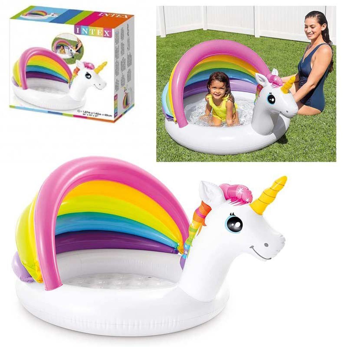 INTEX - Piscina unicornio bebe con base acolchada 127x102x69 cm
