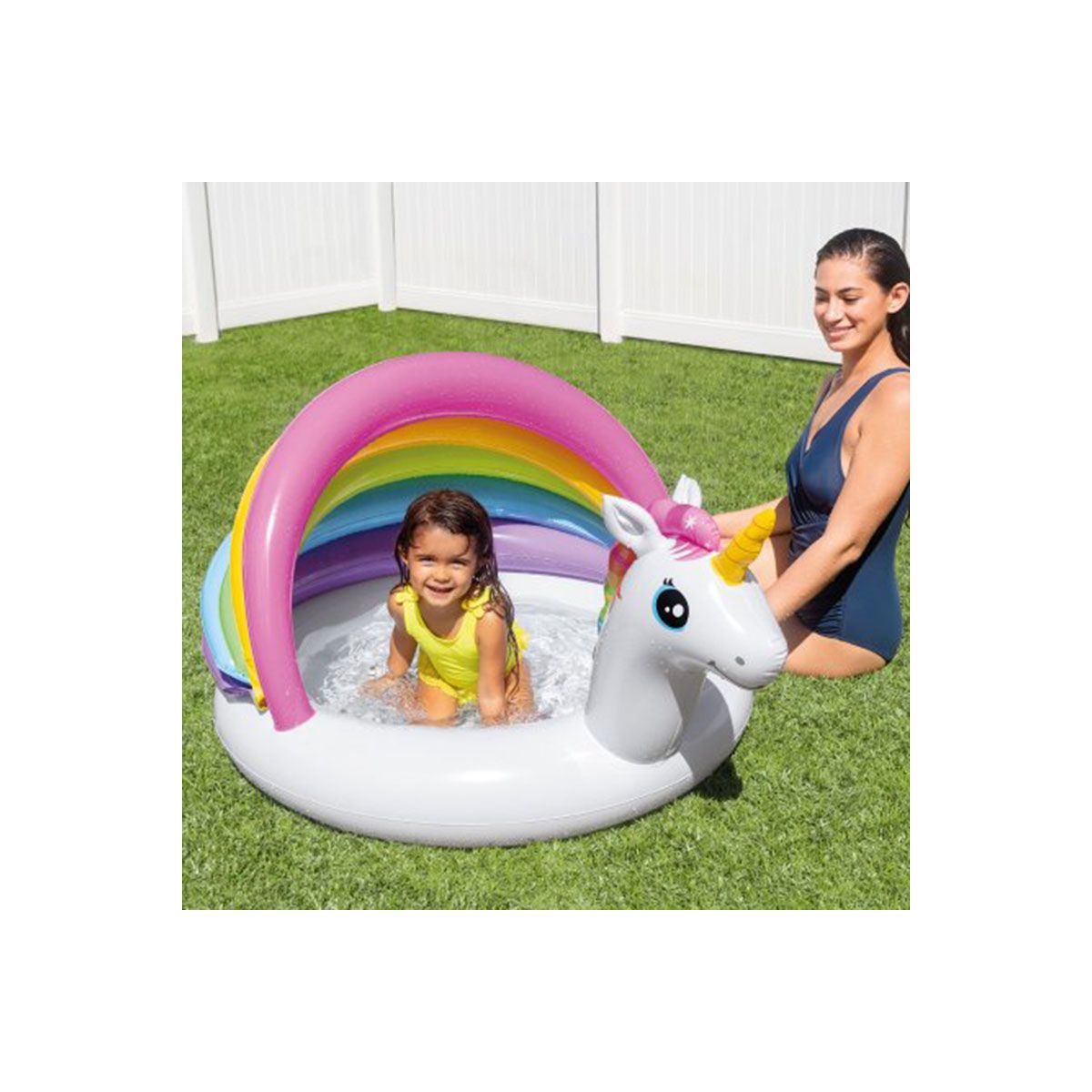 INTEX - Piscina unicornio bebe con base acolchada 127x102x69 cm