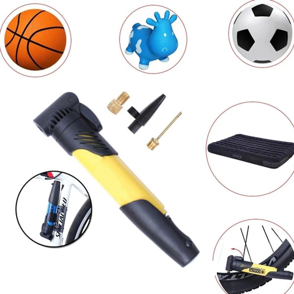 GENERICO - Inflador Bicicleta Pelota Portátil Amarillo