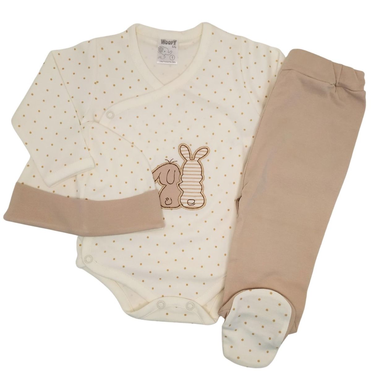 GENERICO - Ajuar Bebe 3 piezas Algodon - Conejitos - Beige