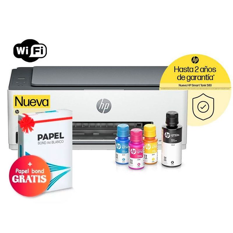 HP - Impresora HP Smart Tank 580 Multifuncional WIFI Cable Ubs