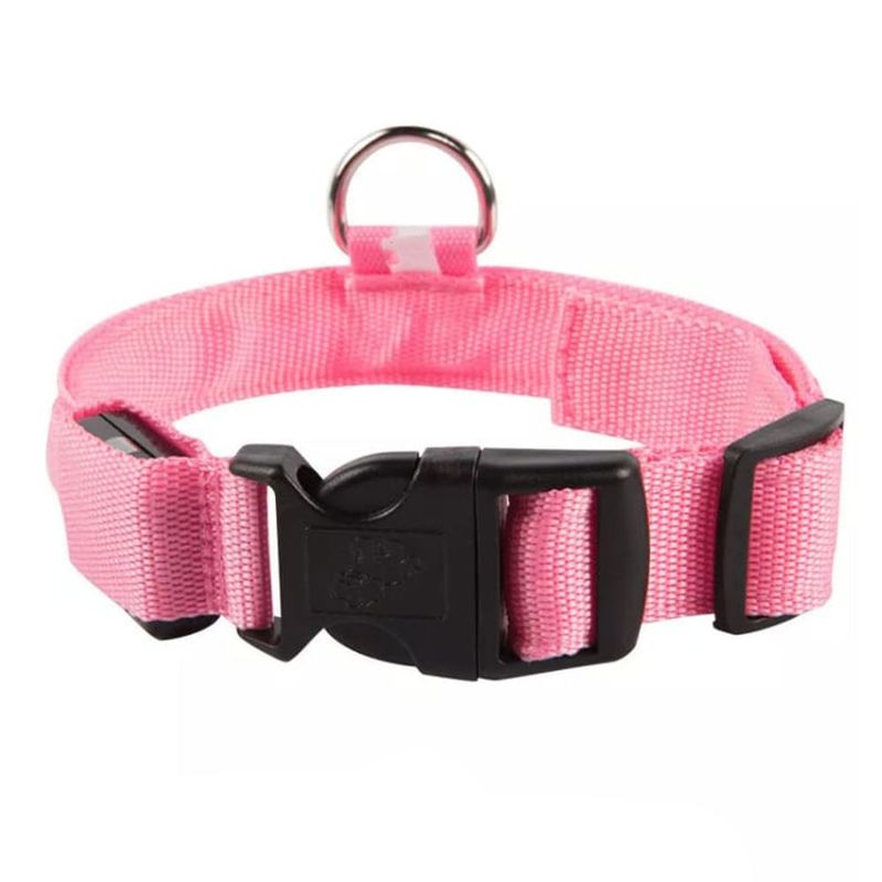 GENERICO - Collar Correa con Luces Mascota Perro Gato Rosa