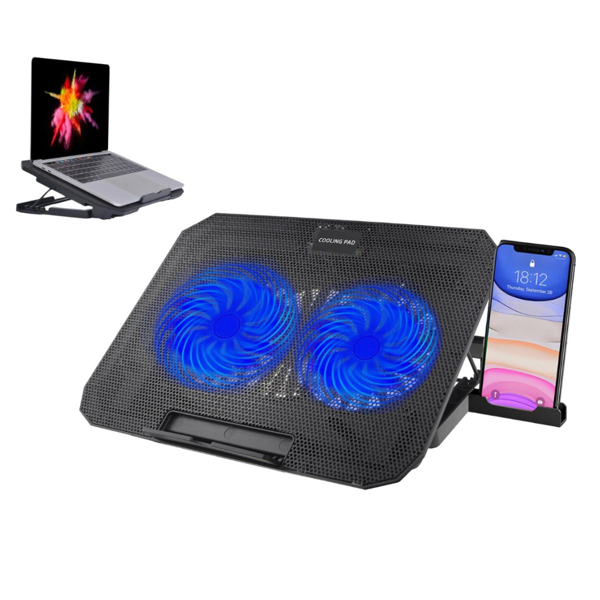 SEISA - Cooler Ventilador para Laptop 9" a 17"  6 Niveles 2 puerto USB