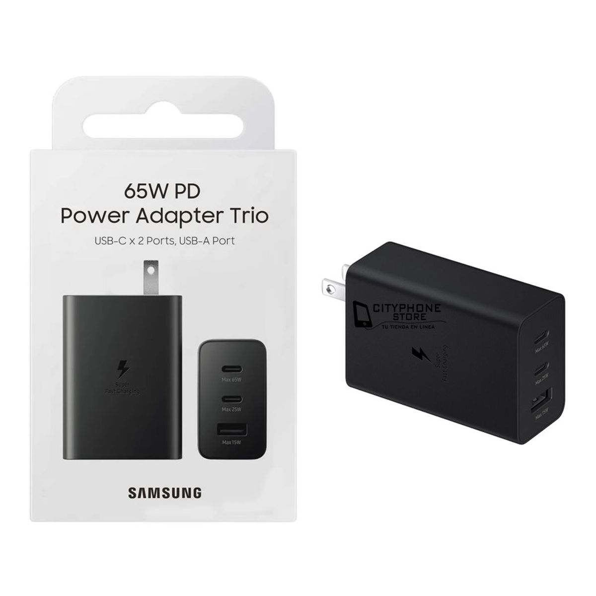 SAMSUNG - Cargador Power Adapter Samsung Trio 65W PD Original Negro