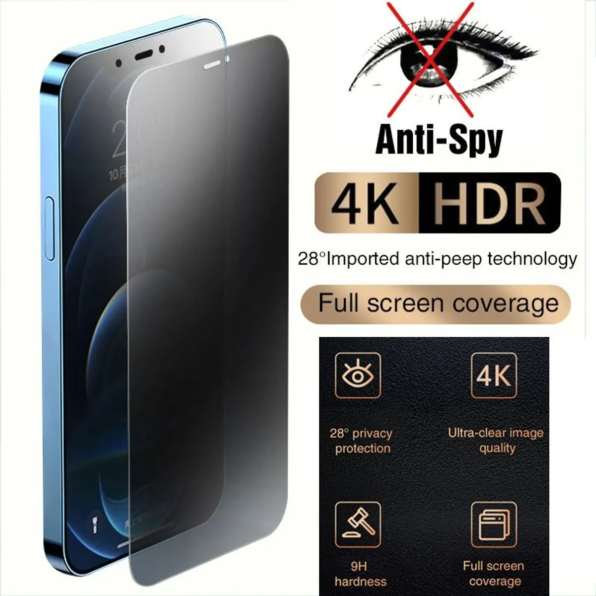 GENERICO - Mica Protector de pantalla antiespía para iPhone 9H iPhone 12 PRO MAX