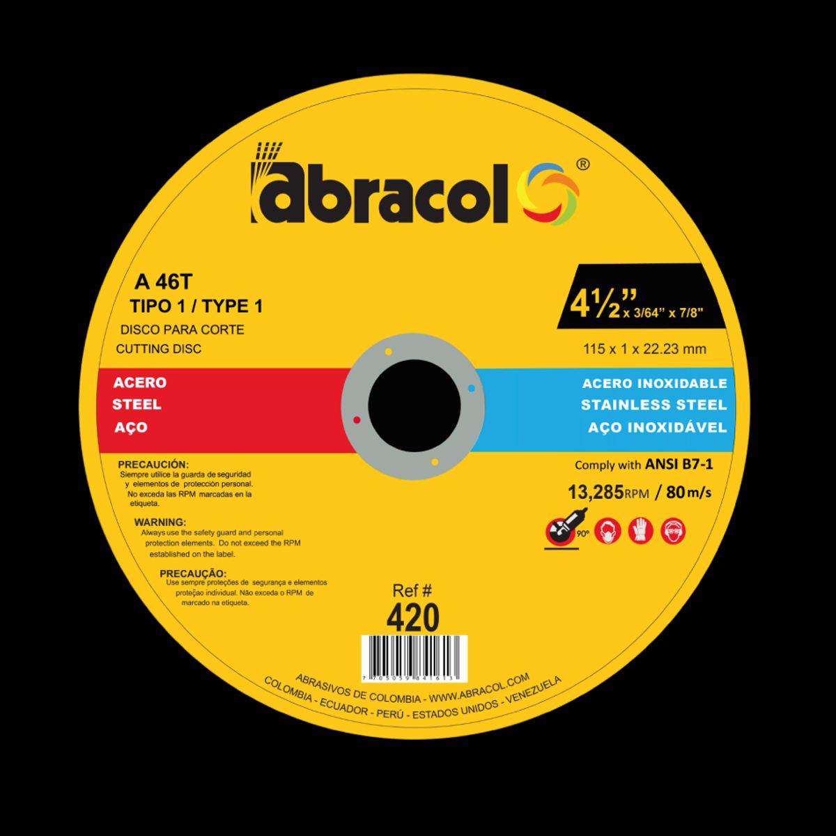 ABRACOL - DISCO DE CORTE FINO DOBLE PROPOSITO 4 1/2 X 1.0 X 7/8 x25 unid