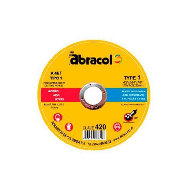 ABRACOL - DISCO DE CORTE FINO DOBLE PROPOSITO 4 1/2 X 1.0 X 7/8