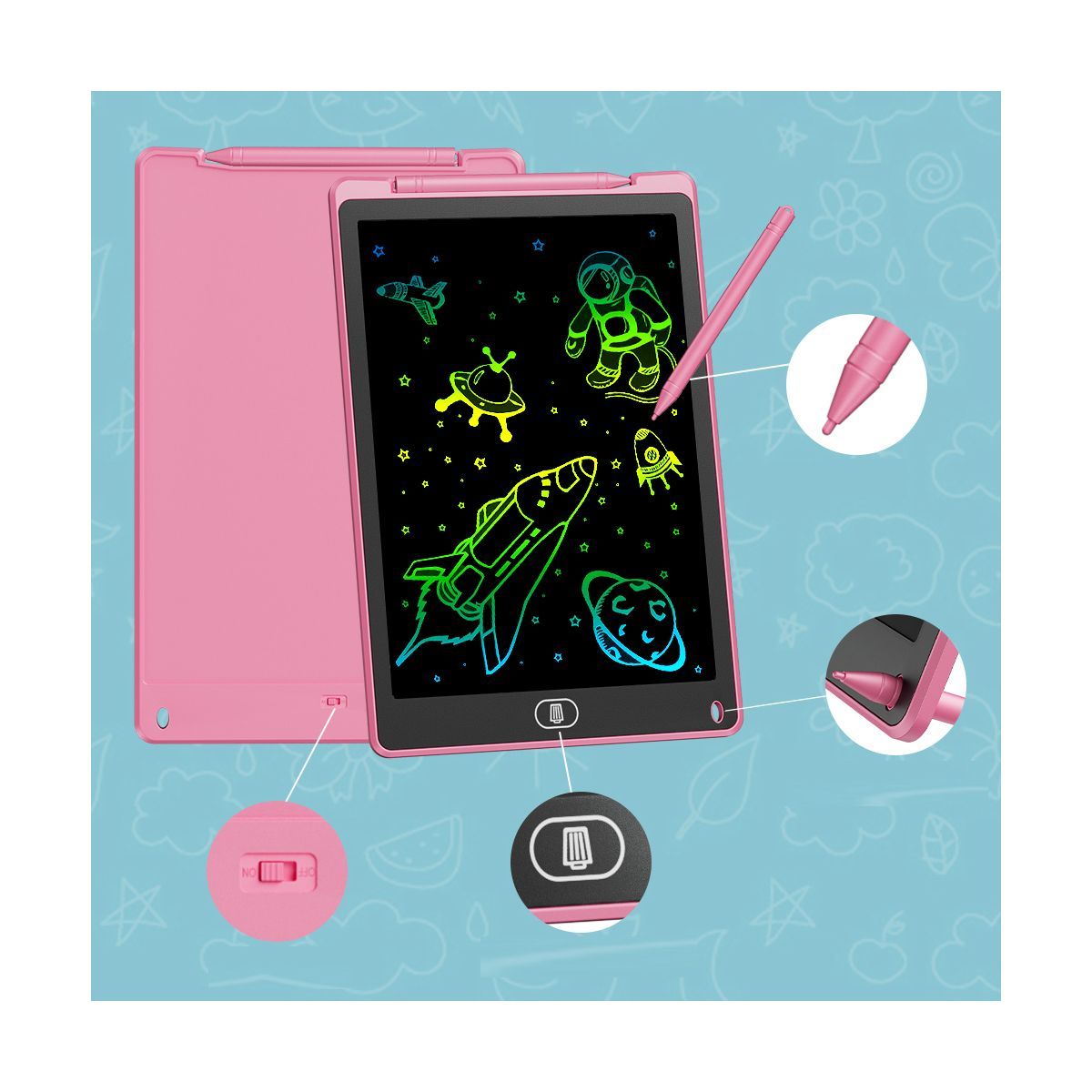 GRETAIL - Tableta Pizarra Dibujo Digital De 12 Pulgadas lcd Niños Adultos Pantalla Multicolor.