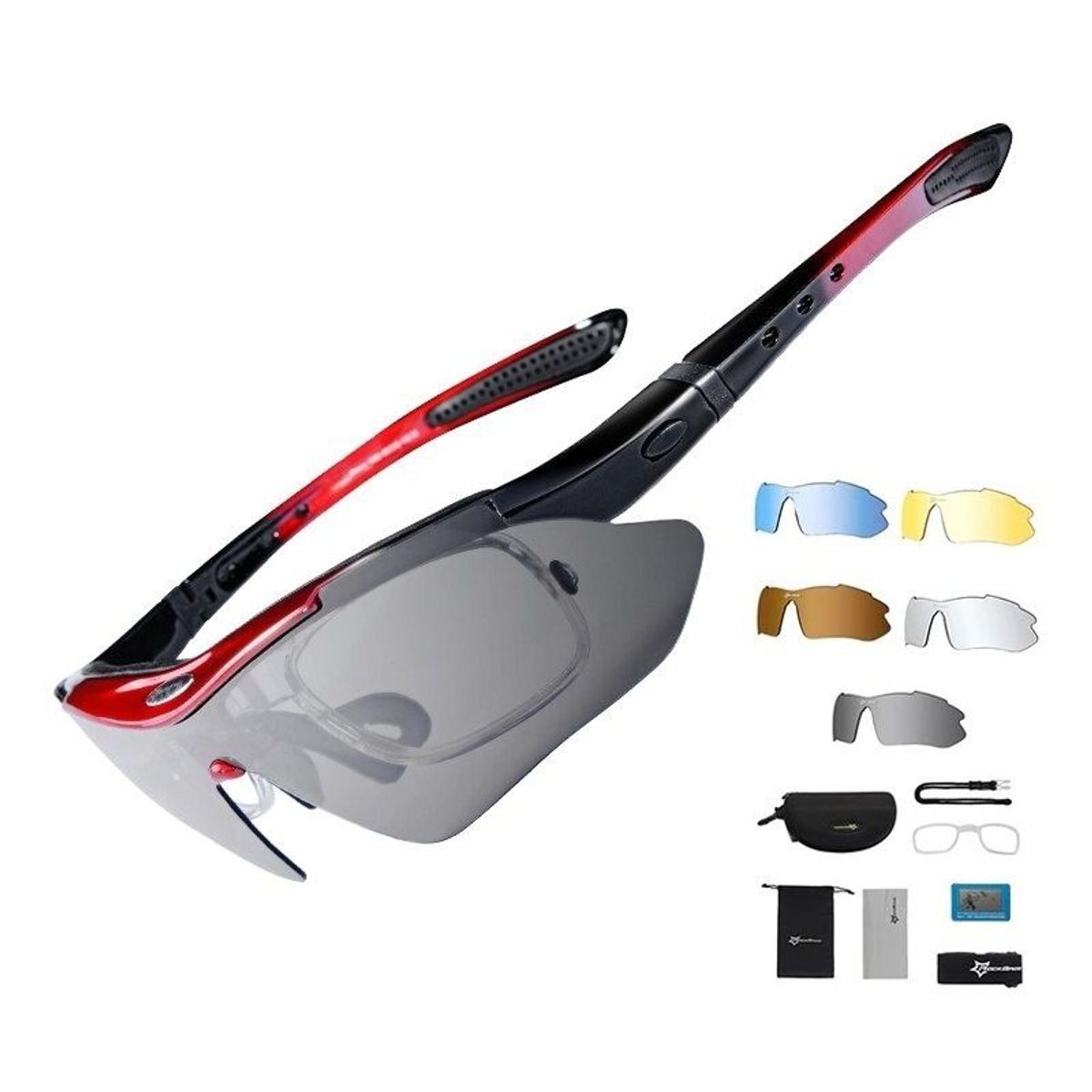 ROCKBROS - Lentes Ciclismo ROCKBROS 10001 Set 5 en 1 Polarizado Rojo