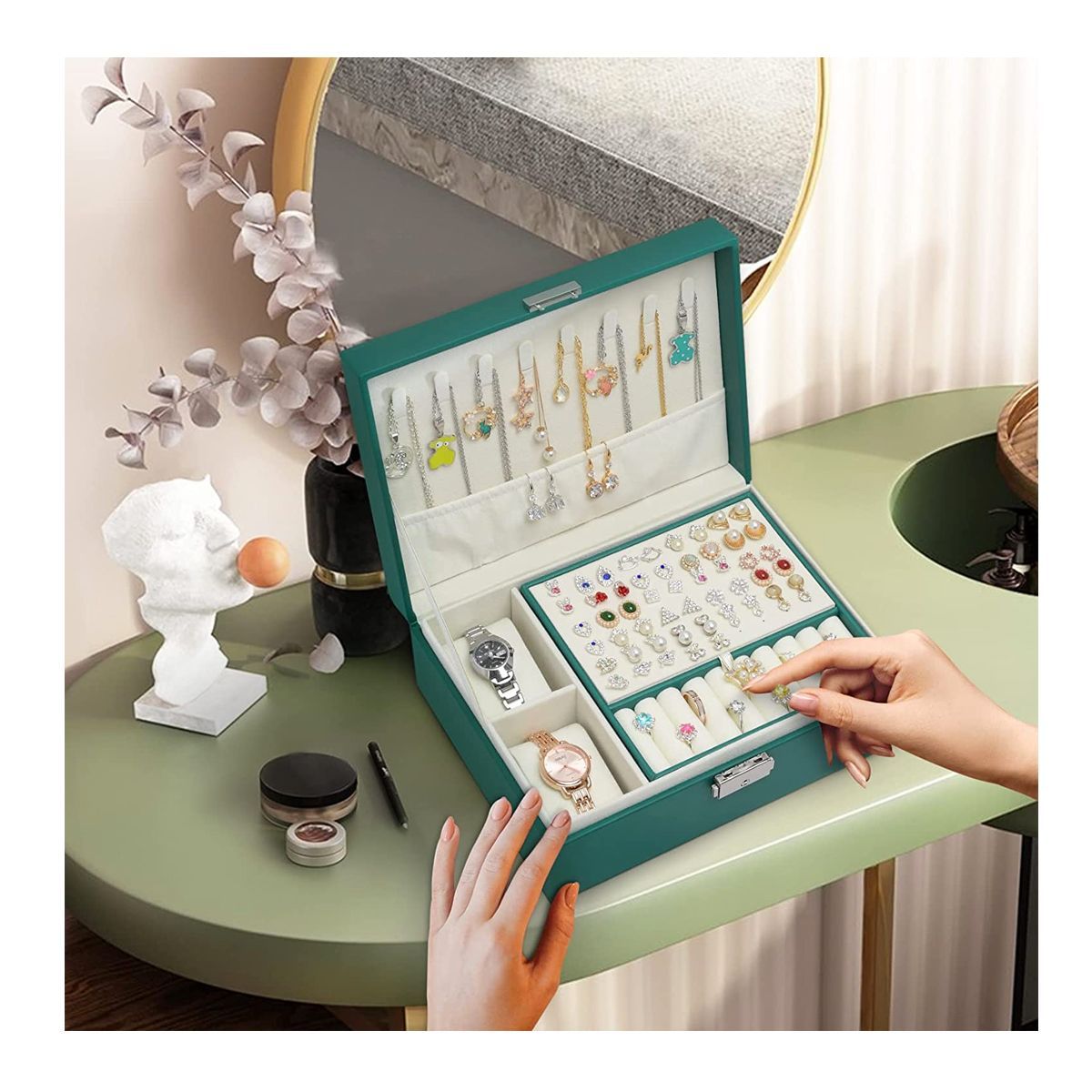 GRETAIL - Joyero Organizador De Joyas Relojes Cofre Con LLave