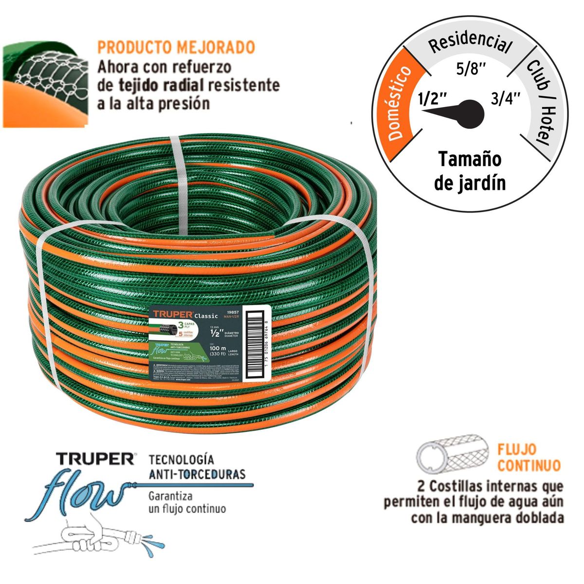 TRUPER - Manguera de riego expandible reforzada 12x100m truper