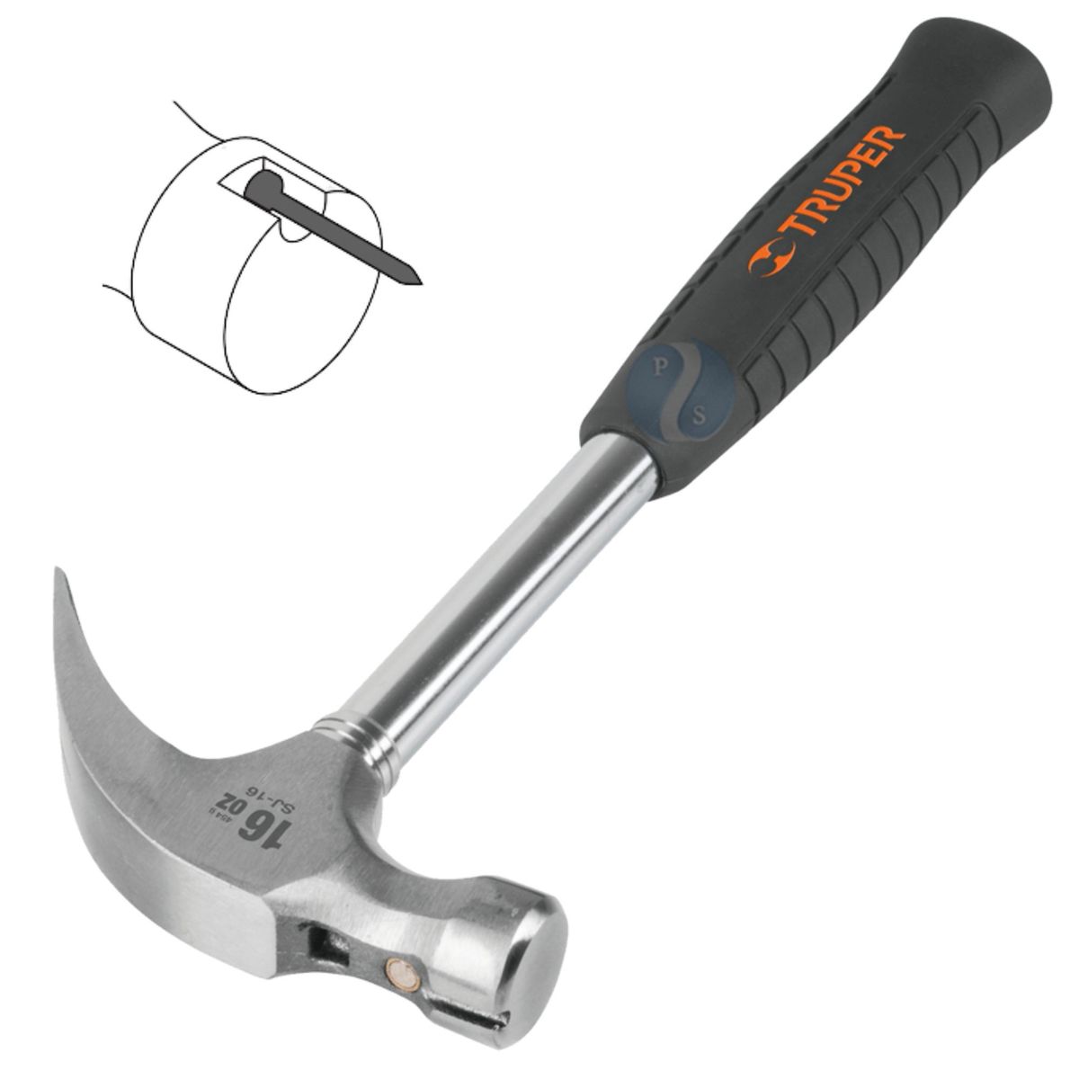 TRUPER - Martillo 16oz uña curva mango tubular cneopreno